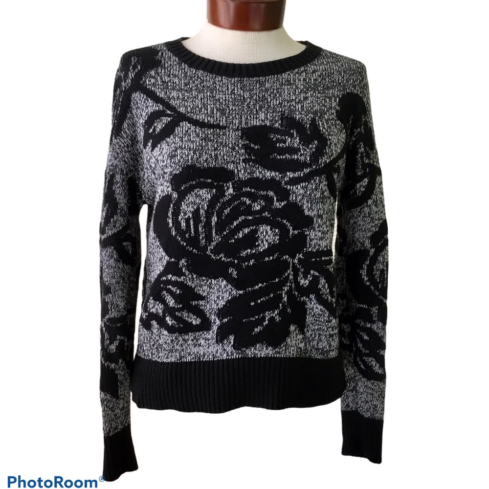 Gap Floral Jacquard Knit Marled Relaxed Sweater